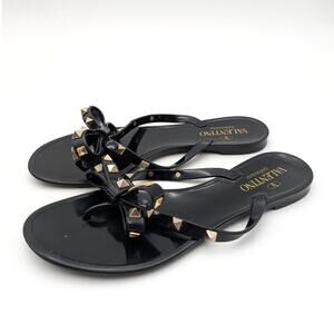Valentino Garavani Rockstud Jelly Women's Flip Flop Black Rubber Size US7 EU37